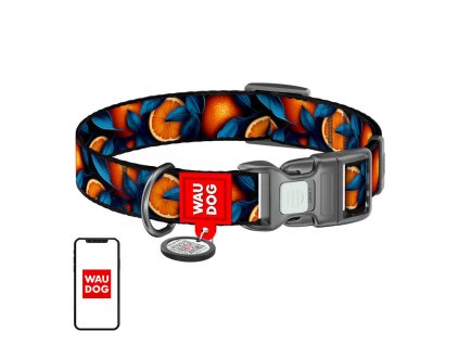85088 waudog oranges nylonovy obojok pre psov s qr kodom velkost l