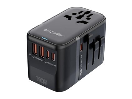 95552 blitzwolf bw ta2 cestovny adapter 5 v 1 2xusb pd 2xc qc c gan 100w