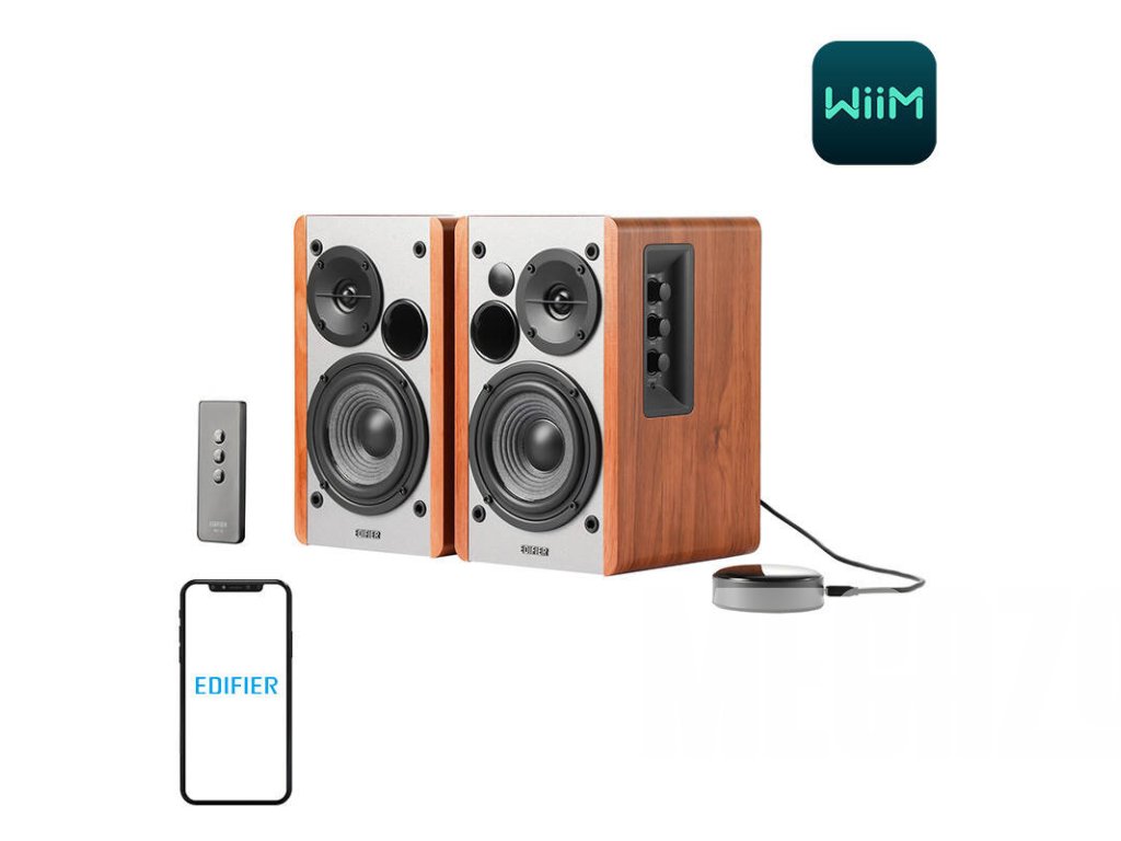 Reproduktory 2.0 Edifier R1280T s WiiM Mini (hnedé) (Wybierz wariant Głośniki 2.0 Edifier R1280T z odtwarzaczem sieciowym Wi-Fi WiiM Mini (brązowe))