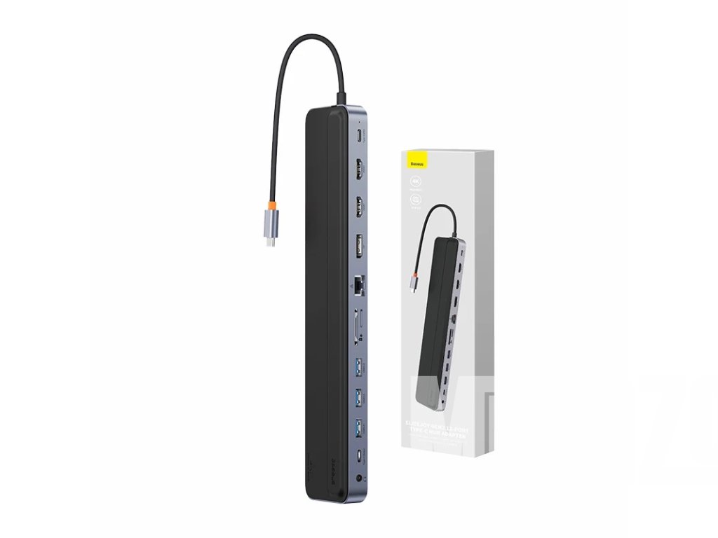 Rozbočovač 12v1 Baseus EliteJoy Gen2 série USB-C na 2xHDMI+ 3xUSB 3.0+ PD+ DP+ SD/TF+ RJ45+Type-C+ 3,5 mm (tmavosivý)