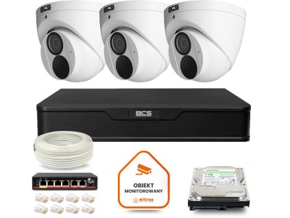 zestaw monitoringu ip bcs point 3x kamera bcspeip28fwr3ai2 rejestrator z dyskiem 1tb 2437aa1e7231f
