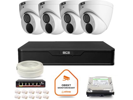 zestaw monitoringu ip bcs point 4x kamera bcspeip28fwr3ai2 rejestrator z dyskiem 1tb 9e4963ec2eefb