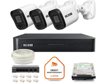 zestaw monitoringu ip bcs basic 3x kamera bcsbtip15fr320 rejestrator z dyskiem 1tb 727bc2c662b23