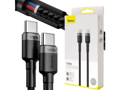 kabel usbc usbc baseus cafule catklfalg1 200cm 100w 5a pd 20 qc 30 czarnoszary w oplocie 1e5503e0de1a3