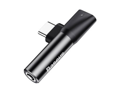 Audio adaptér Baseus USB-C na mini jack 3,5 mm + USB-C (čierny)