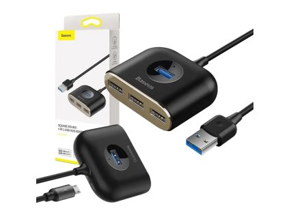 4 v 1 Baseus Square Round USB adaptér, USB 3.0 HUB na 1x USB 3.0 + 3x USB 2.0, 1 m (čierny)