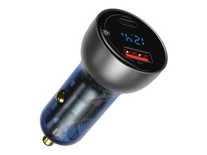 Baseus Particular Digital Display nabíjačka do auta s displejom, USB + USB-C, QC3.0+PD, 5A, 65W (strieborná)