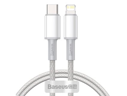 Kábel USB-C na Lightning Baseus s vysokou hustotou opletenia, 20 W, 5 A, PD, 1 m (biely)