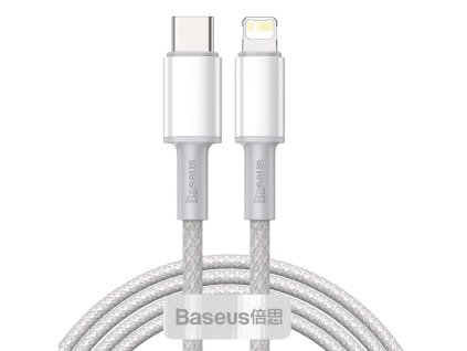 Kábel USB-C na Lightning Baseus s vysokou hustotou opletenia, 20 W, PD, 2 m (biely)