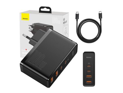 Cestovná nabíjačka Baseus GaN2 Pro Quick 2x USB + 2x USB-C, 100 W, EÚ (čierna)