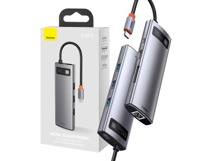 Rozbočovač 8v1 Baseus Metal Gleam Series, USB-C na 3x USB 3.0 + HDMI + USB-C PD + Ethernet RJ45 + microSD/SD