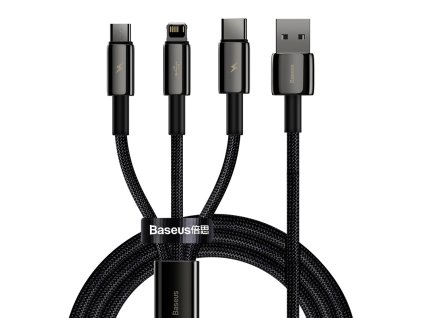 Kabel USB 3w1 Baseus Tungsten Gold, USB do micro USB / USB-C / Lightning, 3.5A, 1.5m (czarny)