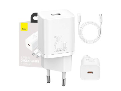 Rýchlonabíjačka Baseus Super Si 1C 25W s káblom USB-C na USB-C 1 m (biela)