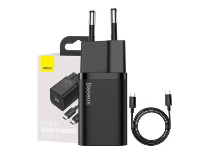 Rýchlonabíjačka Baseus Super Si 1C 25W s káblom USB-C na USB-C 1 m (čierna)
