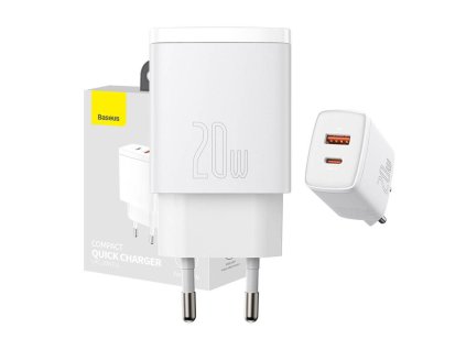 Kompaktná rýchlonabíjačka Baseus, USB, USB-C, 20 W (biela)
