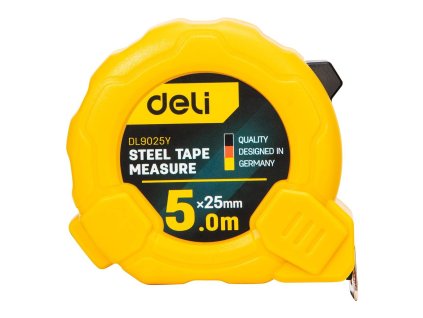 Oceľové meracie pásmo 5 m/25 mm Deli Tools EDL9025Y (žlté)
