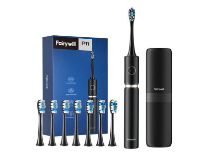 Sonická zubná kefka so súpravou hlavíc a puzdrom FairyWill FW-P11 (čierna)