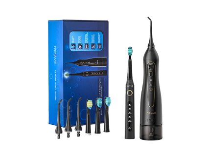 Sonická zubná kefka so súpravou koncoviek a irigátorom FairyWill FW-507+FW-5020E (čierna)