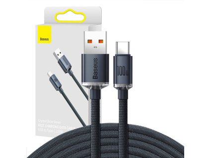 Baseus Crystal Shine kábel USB na USB-C, 100 W, 2 m (čierny)