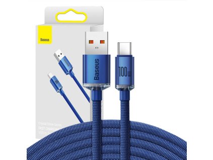 Baseus Crystal Shine kábel USB na USB-C, 100 W, 2 m (modrý)