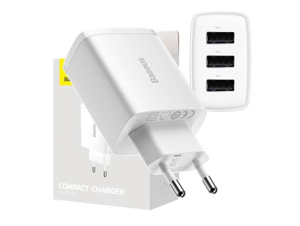 Kompaktná rýchlonabíjačka Baseus, 3x USB, 17 W (biela)