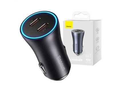Nabíjačka do auta Baseus Golden Contactor Pro, 2x USB-C, 40 W (sivá)