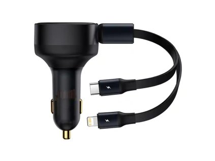 Nabíjačka do auta Baseus Enjoyment s káblami USB-C + Lightning 3A, 30W (čierna)