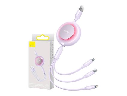 Baseus Bright Mirror 2, kábel 3 v 1 USB 3 v 1 pre micro USB / USB-C / Lightning 3,5 A 1,1 m (fialový)