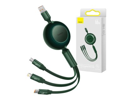 Baseus Bright Mirror 3, kábel USB 3 v 1 pre micro USB / USB-C / Lightning 66W / 2A 1,1 m (zelený)