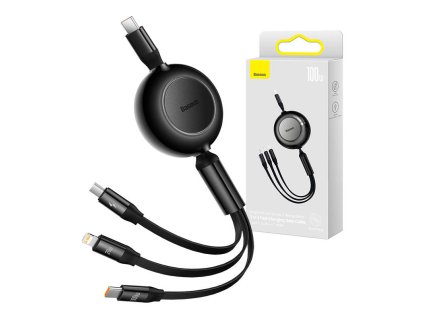 Kábel USB-C 3 v 1 Baseus Bright Mirror 4, micro USB / Lightning / USB-C, 100 W / 3,5 A, 1,1 m (čierny)