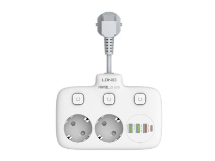 Napájacia lišta s 2 zásuvkami AC, 3x USB, USB-C, LDNIO SE2435, 2500W (biela)