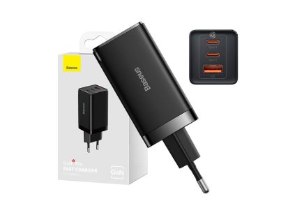 Baseus GaN5 Pro 2xUSB-C + USB sieťová nabíjačka, 65W (čierna)