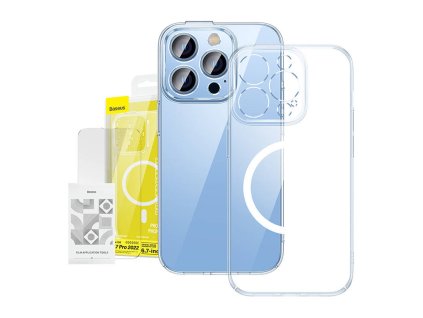 Baseus Crystal ochranná sada priehľadného magnetického puzdra a tvrdeného skla pre iPhone 14 Pro Max