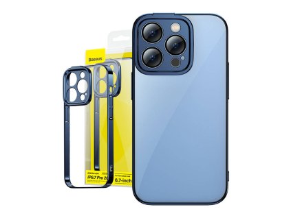 Baseus Glitter priehľadné puzdro a sada tvrdeného skla pre iPhone 14 Pro Max (modrá)