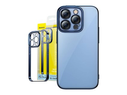 Baseus Glitter Priehľadné puzdro a sada tvrdeného skla pre iPhone 14 Pro (modrá)