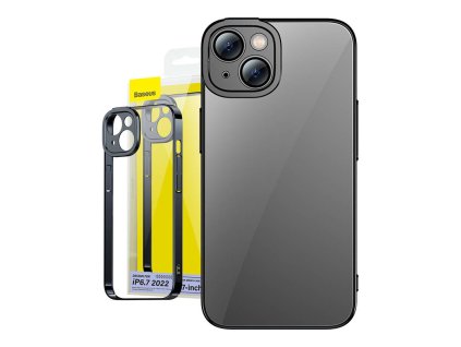Baseus Glitter priehľadné puzdro a sada tvrdeného skla pre iPhone 14 Plus (čierna)