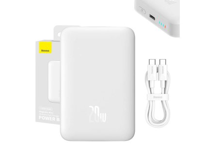 Powerbanka Baseus Magnetic, 10000 mAh, 20 W, MagSafe (biela)