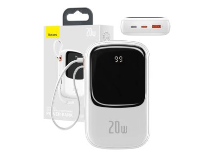 Powerbanka Baseus Qpow PRO s káblom Lightning, portom USB-C a USB 20000 mAh, 20 W (biela)