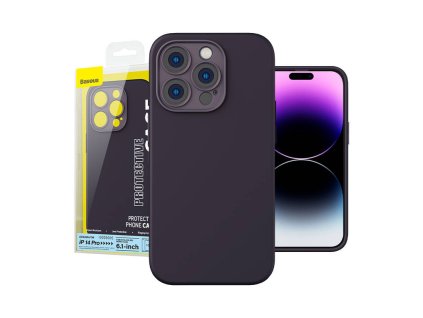Puzdro Baseus Liquid Silica Gel pre iPhone 14 Pro (tmavo-fialové)+ tvrdené sklo + čistiaca súprava