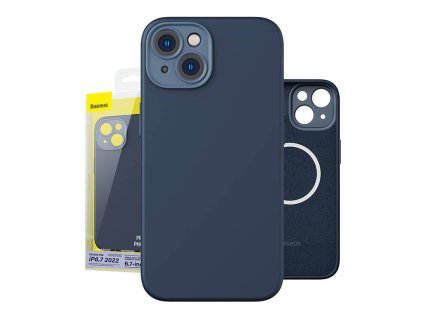 Baseus Liquid Silica Magnetic Case a sada tvrdeného skla pre iPhone 14 Plus (modrá)