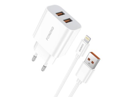 Foneng EU45 12W sieťová nabíjačka, 2x USB + Lightning USB kábel