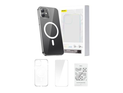 Puzdro na telefón Baseus Magnetic Crystal Clear pre iPhone 12 (priehľadné) s ochranným krytom displeja z celoplošného tvrdeného skla a čistiacou súpravou