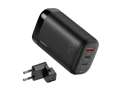 Sieťová nabíjačka Remax, RP-U55, 2x USB-C, USB, EU 65W (čierna)