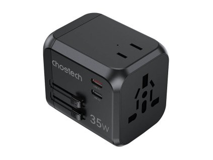 Choetech PD5008 travel charger, 3xUSB-A, 2xUSB-C, GaN, 35W, US/EU/UK/AU (black)