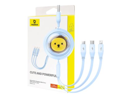 Nabíjací kábel 3v1 Baseus USB na USB-C, USB-M, Lightning 3,5A, 1,1 m (modrý)