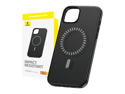 Magnetické puzdro na telefón pre iPhone 15 Plus Baseus Fauxther Series (čierne)