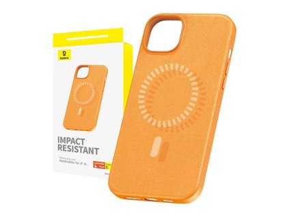 Magnetické puzdro na telefón pre iPhone 15 Baseus série Fauxther (oranžové)