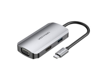 Dokovacia stanica USB-C na HDMI, VGA, USB 3.0, PD 0,15 m Vention TOAHB sivá
