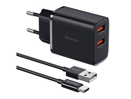 Mcdodo CH-5072 USB-A*2, 12W sieťová nabíjačka + kábel USB-A na USB-C (čierny)
