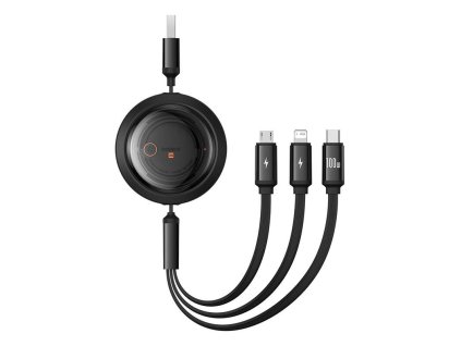 3-in-1 Baseus Free2Draw USB to M+L+C 100W cable, 1.1 m (black)